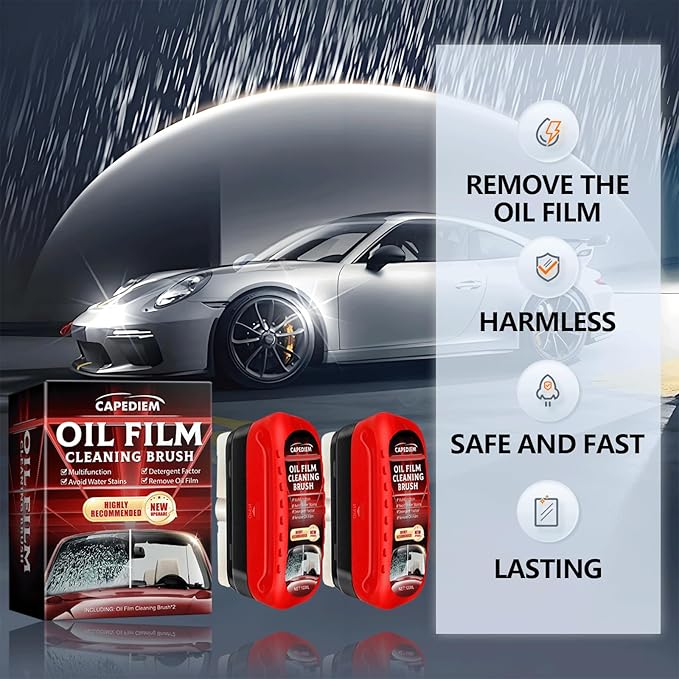 CAPEDIEM 2026 NEW Automotive Oil Film Cleaning Brush for Car Windows,Glass Cleaning Board, Suitable for Windshield Glass Oil Film Remover, Car Windshield Cleaner (red)