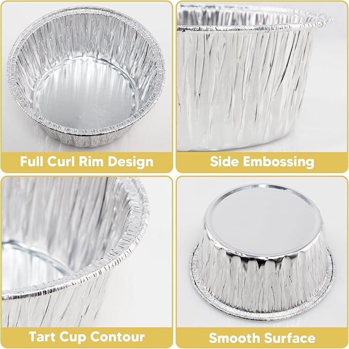 Aluminum Foil Baking Cups 150 Pcs, SUPPHOUS 5 Oz Disposable Ramekin Aluminum Cupcake liners, Silver Foil Baking Cups Muffin Liners for Cupcake, Baking, Egg Tart, Pudding, Creme Brulee