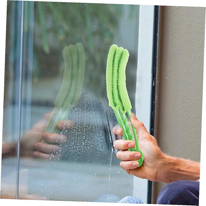 7-Finger Blinds Cleaning Brush and 3-Finger Window Shutter Brush 2pcs, Handheld Dusting Tool for Home Window and Air Conditioner Vent Cleaning, Orange and Green