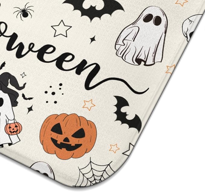 Halloween Dish Drying Mat for Kitchen Counter,Horror Halloween Pumpkin Skull Ghost Pattern Microfiber Drying Mat,Washable Absorbent Countertop Holiday Dish Mat Drain Pad,18x24Inch