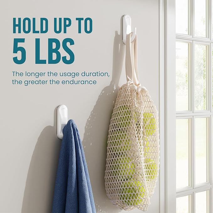 TAILI Hooks for Hanging,2 Plastic Large Sticky Hooks and 4 Adhesive Strips, White Utility Hooks for Painted Wall, No Damage Heavy Duty Hold up to 5 lb, Removable & Reusable for Door, Dorm, Clothes