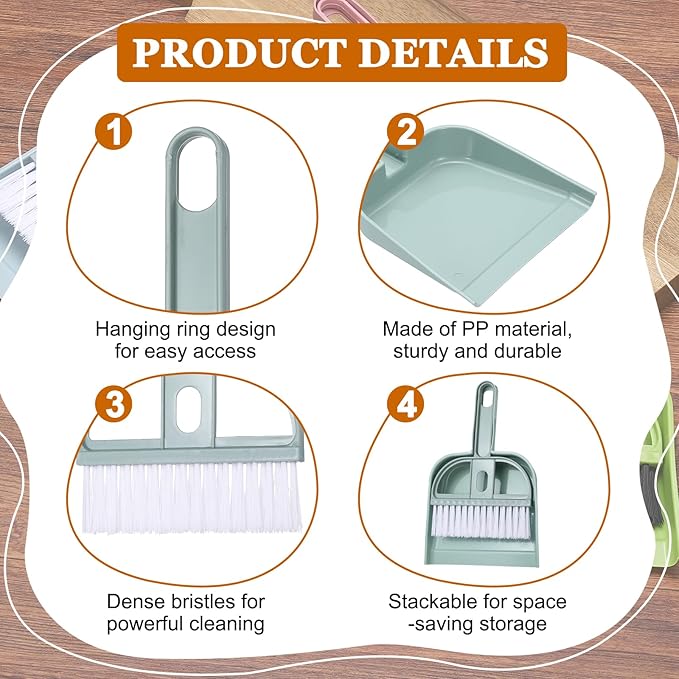 uxcell 2 Pcs Mini Dustpan and Brush Set, Small Broom and Dustpan Set for Home Office Tabletops Sofas Keyboards Cleaning, Pink/Blue