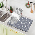 Bloss Coffee Mat, Christmas 12"x19" Bar Mat with Waterproof Rubber Backing, Fit Under Coffee Maker Machine/Kitchen Counter/Dish Drying Mat-Grey and Pine