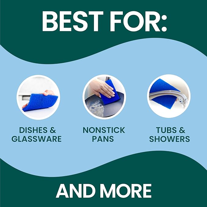 Scotch-Brite Zero Scratch Scouring Pad, Effective + Gentle Dish Scrubber for Household Cleaning, 2 Scrub Pads for Dishes, Nonstick Pots and Pans, Glass, Tubs, Showers, Reusable & Durable