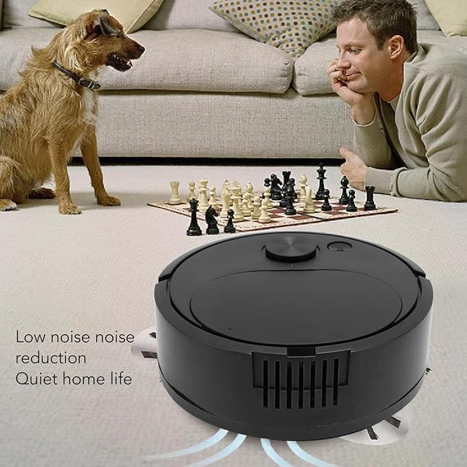Robot Vacuum Cleaner Multifunctional USB Charging Mini Smart Sweeping Robot for Wooden Flooring Tile Carpet (Black)