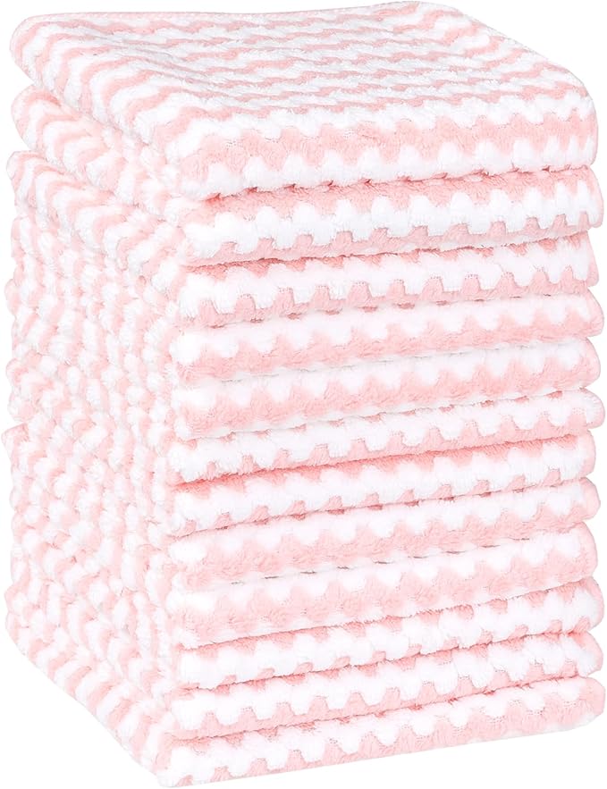 uxcell Microfiber Cleaning Cloth, 12 Pack Kitchen Towels for Dish Drying and Washing, Absorbent Streak Free Lint Free Rags for Cleaning, Reusable and Washable Towels 12" x 12" Pink