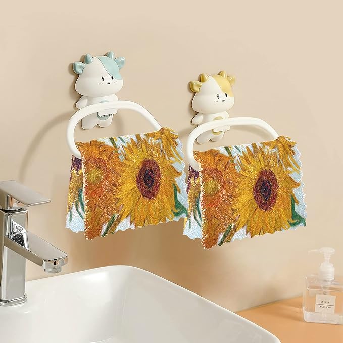 ALAZA Van Gogh Sunflower Dish Cloths Super Absorbent Kitchen Towels Lint Free Bar Tea Soft Towel Set of 6, 11"x11"