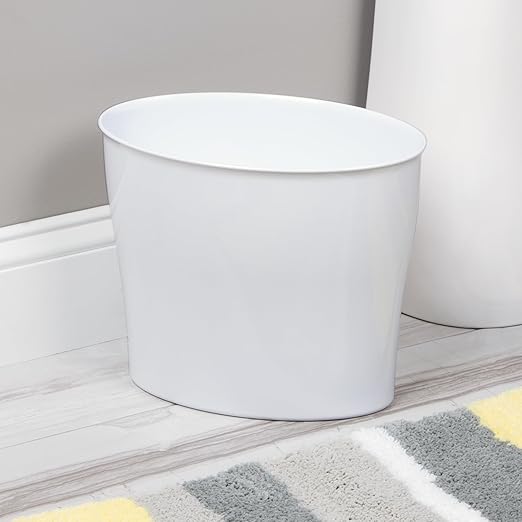 iDesign Small Oval Trash Can - Ideal for Bathroom or Home Office - White - Made in USA
