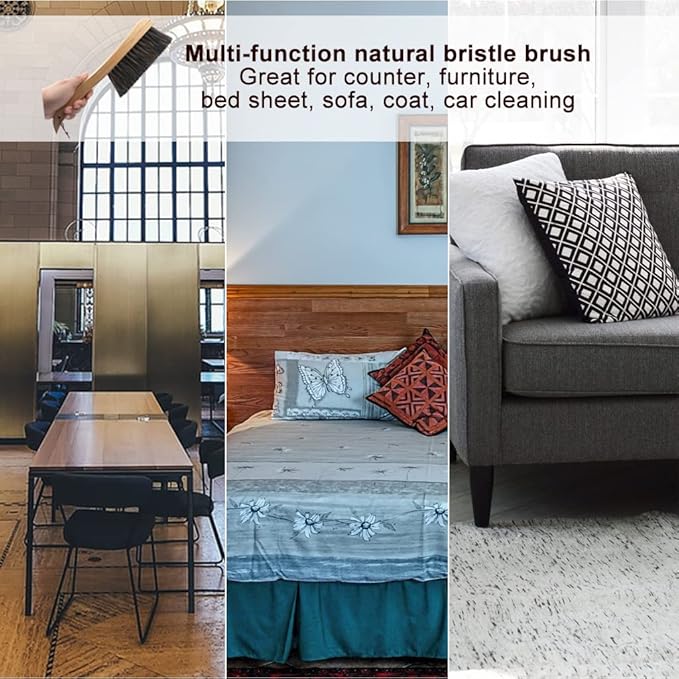 Counter Brush for Furniture Patio Woodworking Drafting Cleaning, Wooden Handle with Horsehair Bristle Bench Brushes, 13 Inches Hand Broom