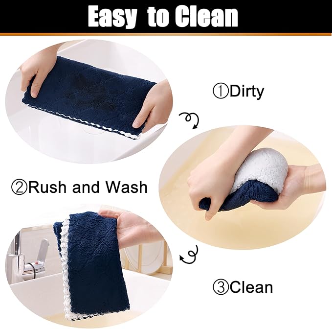 Mordimy 24 Pack Kitchen Towels (20" x 10", Navy Blue & White), Super Soft and Absorbent Dish Towels, Coral Velvet Microfiber Cleaning Cloth, Nonstick Oil Fast Dry Dish Cloths