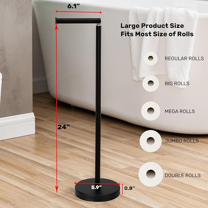 Noonext Toilet Paper Holder Stand for 4 Rolls, Black Matte, Stainless Steel, Modern, Free Standing, Bath