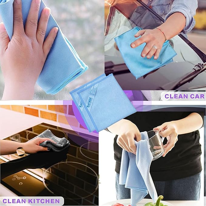 Window Cleaning Cloth, Glass Cleaning Cloth, Streaks Schatches Free. (Blue 4 Pack)