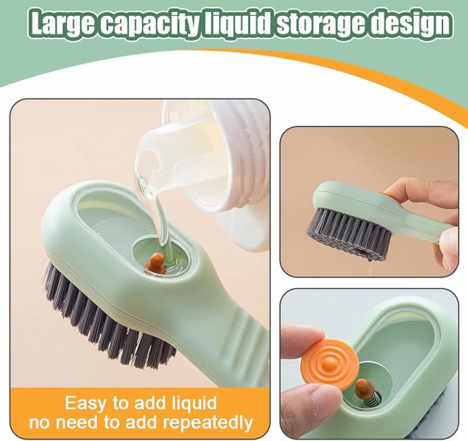 Liquid Adding Soft Fur Cleaning Brush, Multifunctional Cleaning Brush with Soap Dispenser, Multifunctional Liquid Shoe Brush, 2 Brushes + 2 Cleaning Cloths for Home Cleaning, Shoe Washing, Laundry