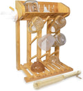 Bamboo Baby Bottle Drying Rack, Vertical Space Saving Kitchen Organizer, 9 Bottle Capacity, Countertop Storage Holder and Bottle Dryer with Draining Base (Comes with a Free Cleaning Brush)