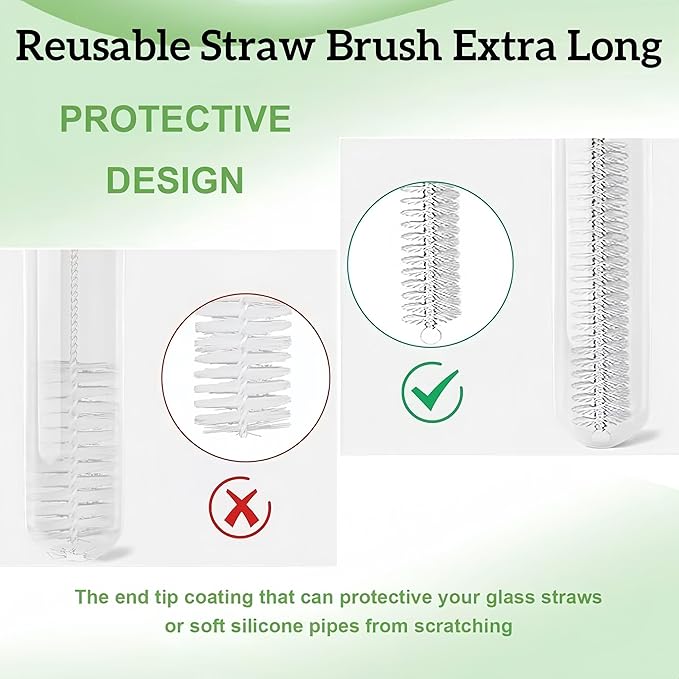6 Pack Straw Cleaner Brush Set | 12 Inch 300mm Extra Long Straw Brush & Bottle Brush for Deep Cleaning | Compatible with Reusable Straws, Stanley Cup, Tumblers, Water Bottles | 4 Inch 100mm Bristles