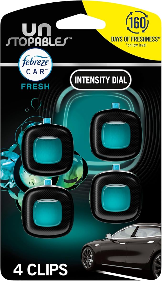 Unstopables Car Odor-Fighting Car Freshener Vent Clip Fresh Scent, .07 oz. Car Vent Clip, Pack of 4