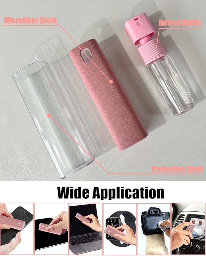 Screen Cleaner Spray and Wipe Touch Screen Cleaner for iPhone iPad Computer Laptop Tablet MacBook Cell Phone Eyeglasses（Pink）