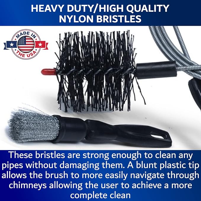 Pellet Stove & Dryer Vent Cleaner Kit – 10 ft Long Steel Flexible Brush for Fireplace Chimney, Ash, Lint & Soot Buildup Removal - Pellet Stove Cleaning Kit – B67C by FryOilSaver Co