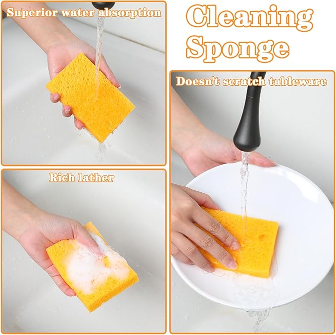 15Pcs Cellulose Sponges, Compressed Kitchen Sponges - 5 Colors Multipurpose Cleaning Sponge for Kitchen Bathroom Cars
