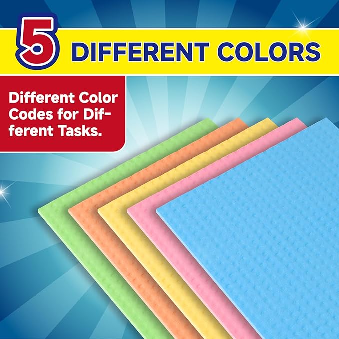 Swedish Dishcloths, 10 Pack, Ultra Absorbent Cellulose Kitchen Cloths, Reusable Paper Towels, Multi-Purpose Cleaning Rags for Kitchen & Bathroom (5 Assorted Colors)