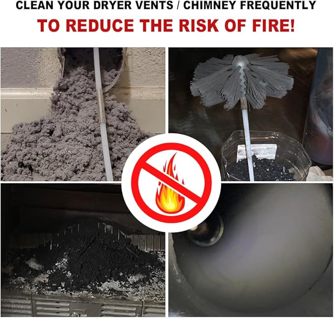 Particle Furnace Cleaning Brush, 100/150mm Brush,Chimney Brush,Dryer Vent Cleaner Kit,Flexible Rods,Up to 13FEET(9Pcs Rods+1Pcs 4" Brush)