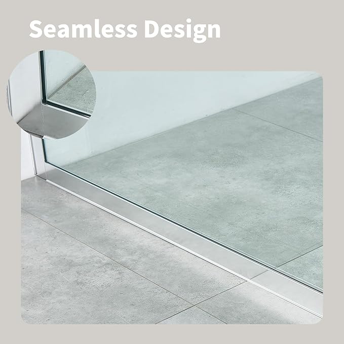 Shower Screen 36" x 76" Half Frameless Shower Wall Panel, Tempered Glass 3/8 inch, Easy to clean Coating, Fixed Glass Shower Door with Hardware (Chrome)