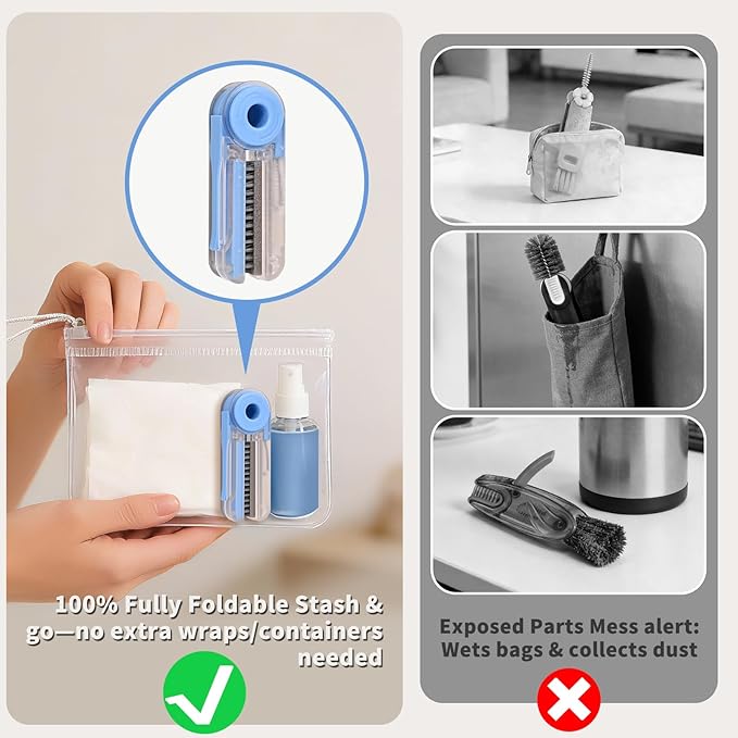 4 in 1 Cup Lid Cleaning Brush Set (3 Pcs, Blue,Orange,Beige) Foldable Cup Lid Cleaning Brush Set Folds in Completely Design