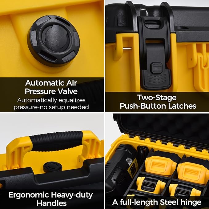 Case for Dewalt Battery – Waterproof Extra Large Hard Storage Box with 8 Adjustable One-Piece Molded Dividers, Heavy Duty Protective Organizer for Dewalt Battery and Charger