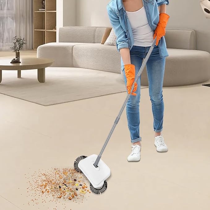 Hand Push Floor Sweeping Machine, Manual Non Electric Carpet Sweeper, 200mm Sweeping Path, 300ml Bin Capacity with Comb for Home, Office, Carpets, Hardwood, Wooden Floors, Laminate