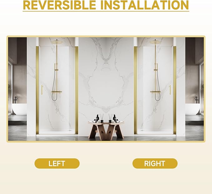 Glass Shower Door 33.5-35" W x 72" H, UCALAFEE Frameless Pivot Shower Door with 1/4" (6mm) SGCC Clear Tempered Glass, Waterproof Seal, Easy Clean & Anti-Fog Coating, Reversible Design, Brushed Gold