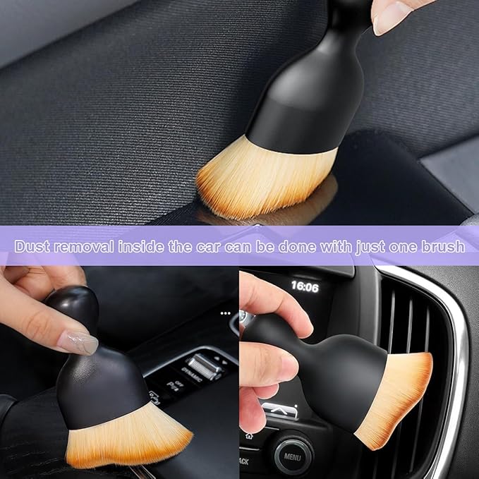 Car Brush, Curved Design Vehicle Interior Detailing Dust Collectors, Dirt Dust Cleaning Tool for Dashboard Air Conditioner Vents Computer, Universal Automotive Accessories (Pink)