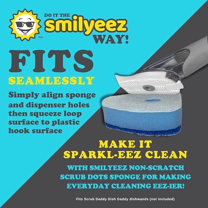 Smilyeez Blue Dotted Non-Scratch Scrubbing Sponge Refill for use with The Dish Daddy (Reg. TM) Dishwand - (10 Pack) Replacement Head