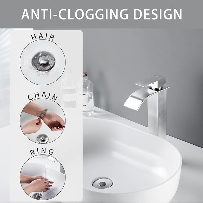 Fransiton Bathroom Sink Stopper, 1.1-1.77 Inch Basin Pop Up Sink Drain Stopper, Anti Clogging Drain Plug with Detachable Hair Catcher, Brushed Nickel