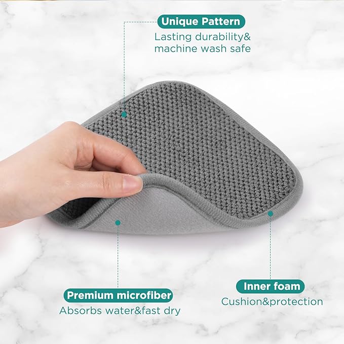 Microfiber Dish Drying Mat, Super Absorbent Kitchen Dish Drying Pad for Easter Day, Reversible Gift Mats for Countertop, 7 * 7 inch Gray