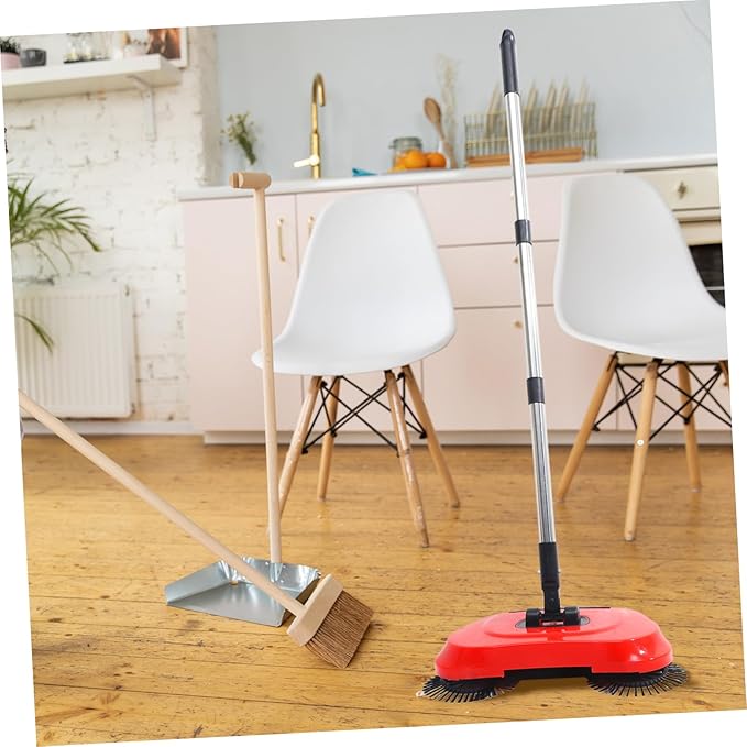 Multi-Function 3-in-1 Hand Push Sweeper Broom Dustpan Trash Bin Adjustable Handle 360 Rotating Floor Cleaning Mop for Hard Floors
