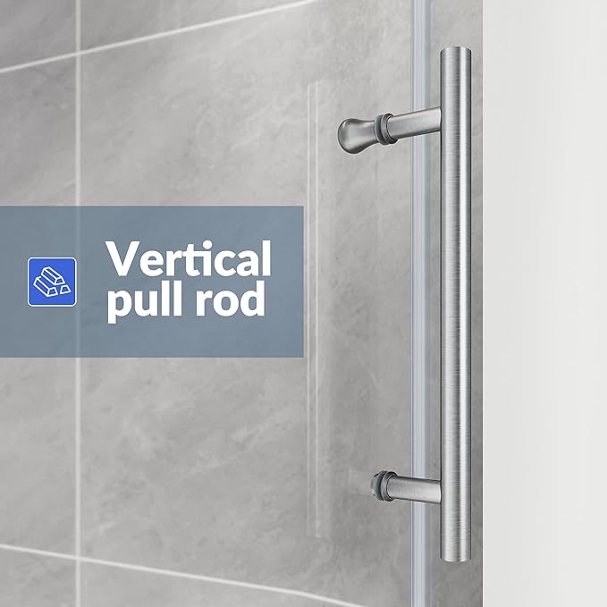 SUNNY SHOWER Frameless Shower Door 48" W x 76" H, Single Sliding Shower Glass Door, 5/16" Tempered Glass, Bathroom Sliding Door in Brushed Nickel