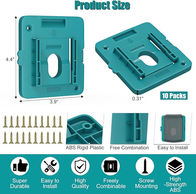 Battery Holder Mount Compatible for Makita 18V Battery Dock Holder Fit for BL1860 BL1850 BL1840 BL1830 Batteries - 10 Pack
