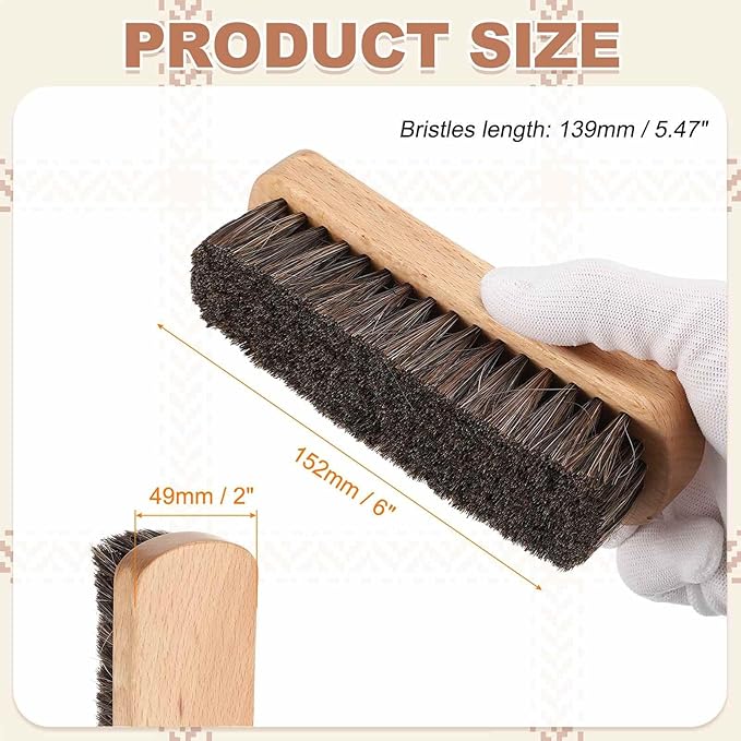HARFINGTON Shoe Cleaning Brush 6"x2" Beech Wood Horsehair Boot Polish Brushes for Leather Shoes Boots Cloth Cleaner, Brown Wood