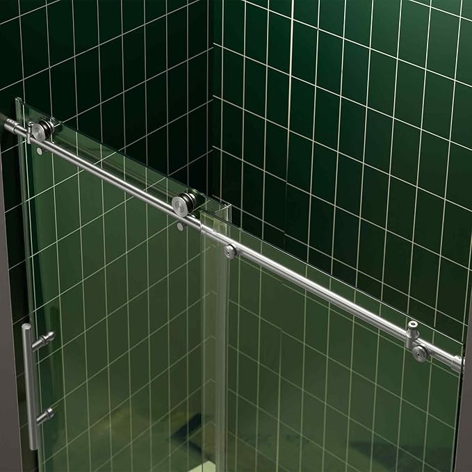 Woodbridge 56-60" W x 80" H Frameless Single Sliding Shower Door with Tempered Glass & Explosion Proof Film in Chrome Finish