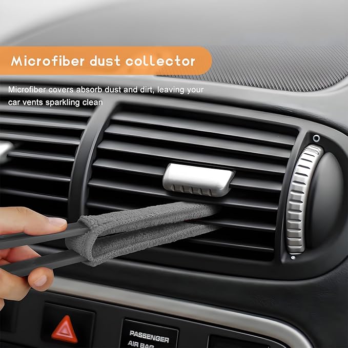 2 PCS Car Blinds Duster, Window Blind Cleaner Duster Brush with Removable Microfiber Sleeves, Multifunction Cleaning Tool for Auto Shutter Air Conditioner Vents Keyboard (Gray)