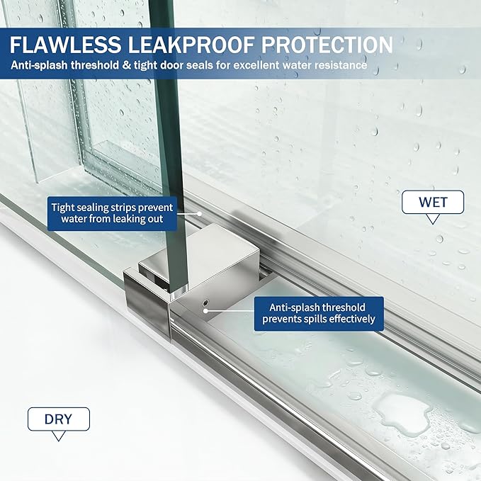 Abruzzo 76" Frameless Shower Door Single Sliding - 1/4" Tempered Glass Soft Close, Chrome, Adjustable 56-60" Width