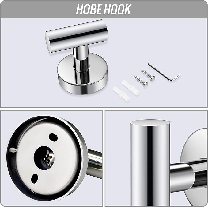 Towel Hooks, SUS 304 Stainless Steel Hooks, Heavy Duty Door Hanger Towel Robe Clothes Cabinet Closet Sponges Hook for Bathroom Kitchen Garage Gotel (Chrome, 4 Pcs)