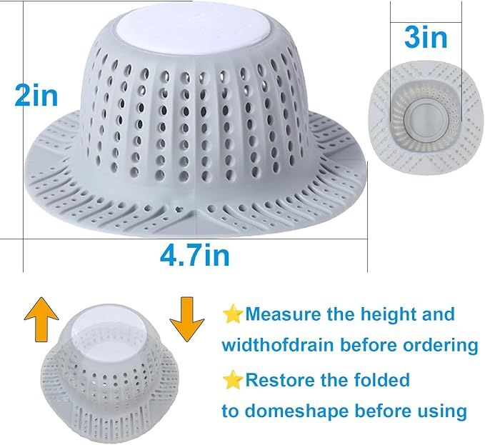 Silicone Shower Drain Hair Catcher for Bathtub - Fits Over Pop-Up Drain Stopper & Flat Drains Easy to Clean (Grey)