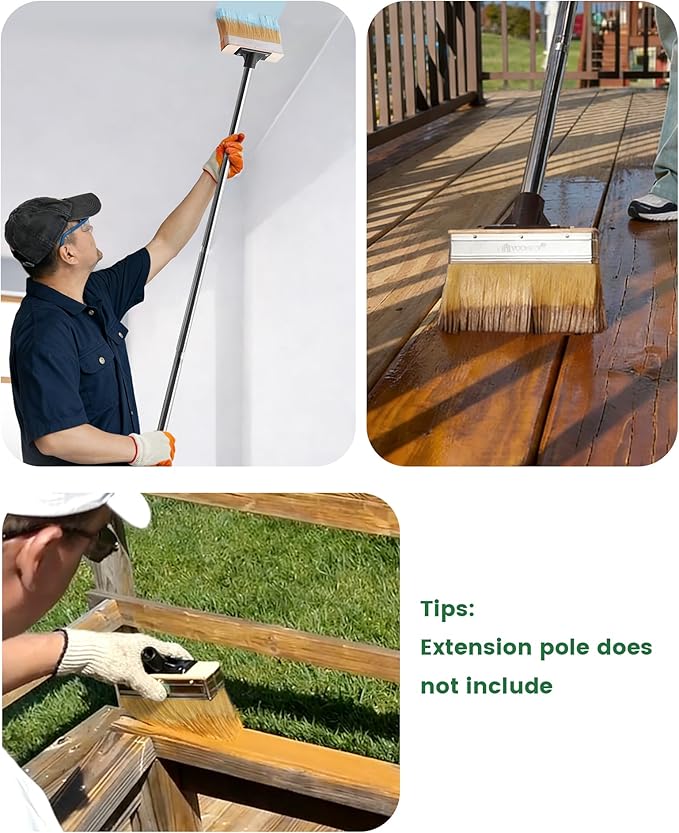 Voomey 7.5 Inch Deck Stain Brush, Heavy Duty Wood Stain Brush with Thick Soft Bristles, Wide Stain Applicator for Decks, Fences, Brick & Concrete Walls, Compatible with Long Handle Paint Pole