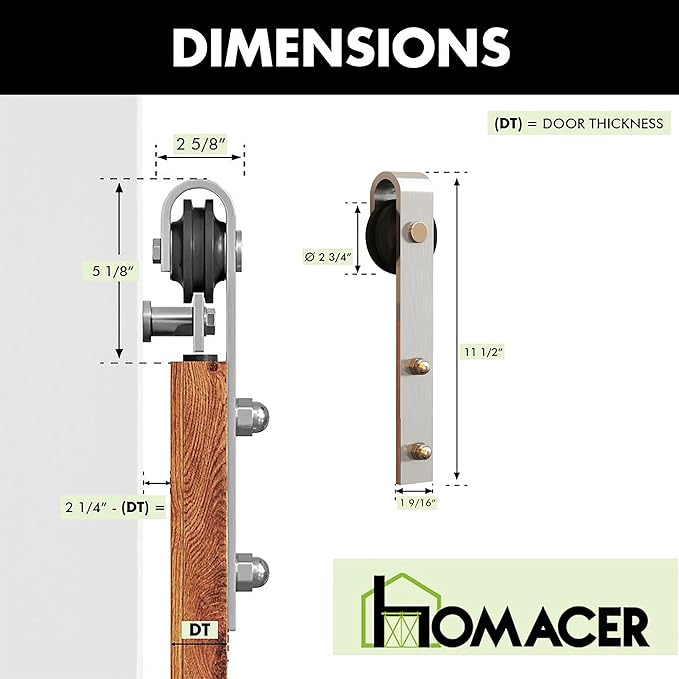 Homacer Brushed Nickel Non-Bypass Sliding Barn Door Hardware Kit, for Two/Double Doors, 14ft Long Flat Track, Classic Design Roller, Heavy Duty, for Interior Use Only（Doors Not Included）