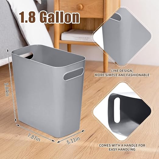 Hand Trash Can - Small Waste basketbin - 1.8 Gallon- for Office,Home,Bathroom,Kitchen - Grey