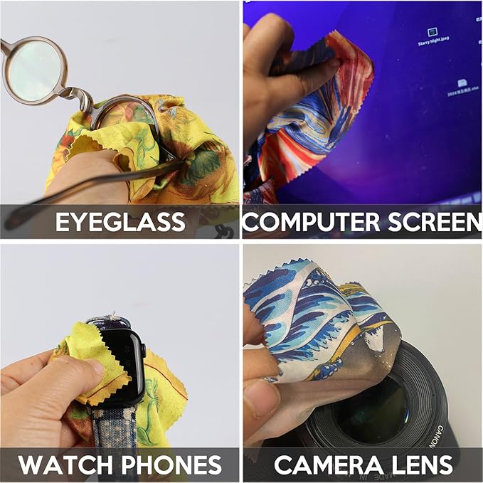 Glasses Cleaning Cloth, Family Pack Microfiber Eye Glass Clean Cloths Cleaner Keychain for Eyeglasses, Eyeglasses Wipes Screens, Camera Lenses-World Classic Art Design Double Sided Printing 8PCS
