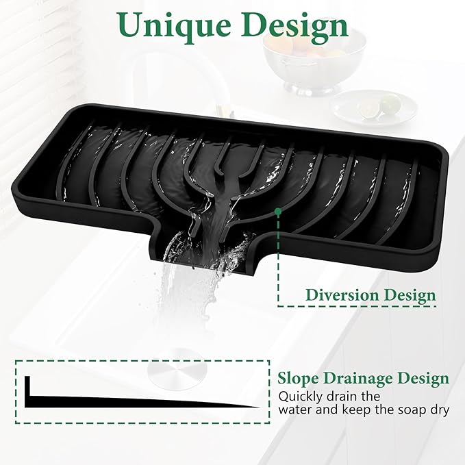 GUUKIN Sponge Holder for Kitchen Sink, Sink Caddy and Soap Tray | 10x5 inch Kitchen Sink Organizer | Compatible with Scrub Daddy, Kitchen Sink Accessories (Black)