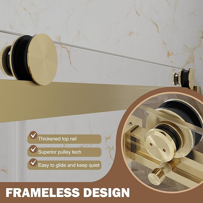 Frameless Sliding Shower Door 56–60" W x 76" H, 5/16" Tempered Glass with Dual-Sided Easy to Clean Coating, Shower Glass Door with SUS304 Stainless Steel Hardware & 20" Towel Rack, Brushed Gold