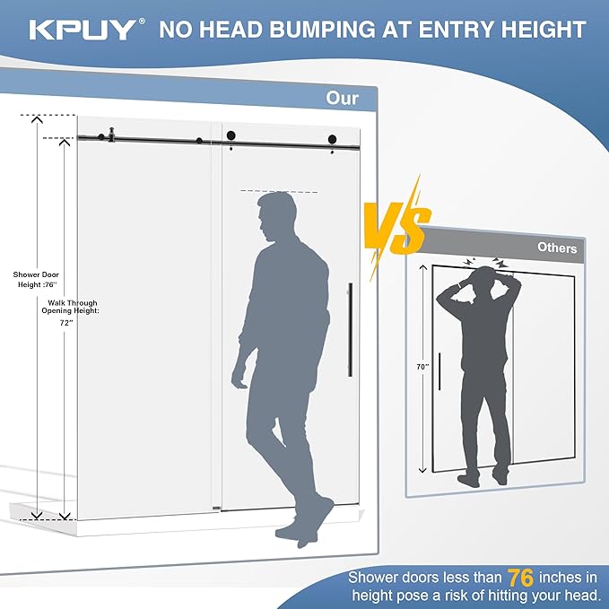 KPUY Frameless Shower Door, 49-54" W x 76" H Sliding Glass Shower Door, 1/4" (6mm) Thick Tempered Clear Glass with Explosion-Proof Film Nano Coating, Stainless Steel Hardware, Matte Black